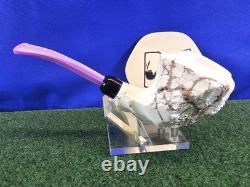 MBSD Natural Classic Block Meerschaum Pipe Smooth Bent Acrylic Army Stem