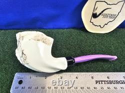 MBSD Natural Classic Block Meerschaum Pipe Smooth Bent Acrylic Army Stem