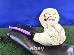 MBSD Natural Classic Block Meerschaum Pipe Smooth Bent Acrylic Army Stem