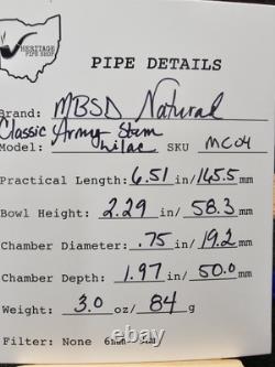 MBSD Natural Classic Block Meerschaum Pipe Smooth Bent Acrylic Army Stem