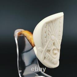 Masonic Block Meerschaum Pipe, With Case, Unique Meerschaum Pipes, Mason Pipe