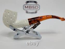 Medium Size Bent Billiard Block Meerschaum Lattice Tobacco Pipe With Fitted Case