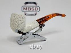 Medium Size Bent Billiard Block Meerschaum Lattice Tobacco Pipe With Fitted Case