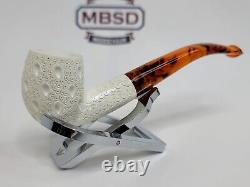 Medium Size Bent Billiard Block Meerschaum Lattice Tobacco Pipe With Fitted Case