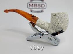 Medium Size Bent Billiard Block Meerschaum Lattice Tobacco Pipe With Fitted Case