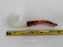 Medium Size Bent Billiard Block Meerschaum Lattice Tobacco Pipe With Fitted Case