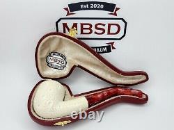 Medium Sized Hand Carved Block Meerschaum Pipe With Lattice Design w Fitted Case