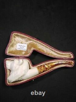 Meerschaum 100% block hand carved BEAR by CELEBI in Turkey in custom case