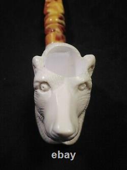 Meerschaum 100% block hand carved BEAR by CELEBI in Turkey in custom case