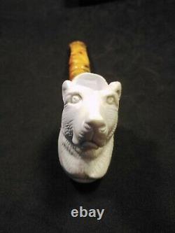 Meerschaum 100% block hand carved BEAR by CELEBI in Turkey in custom case