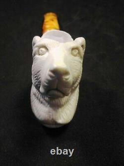 Meerschaum 100% block hand carved BEAR by CELEBI in Turkey in custom case