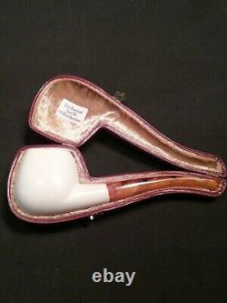 Meerschaum 100% block pipe hand carved by CELEBI in Turkey smooth oval slt. Bent