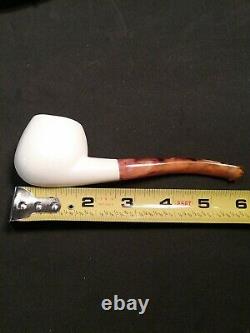 Meerschaum 100% block pipe hand carved by CELEBI in Turkey smooth oval slt. Bent