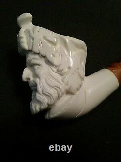 Meerschaum BACCHUS 100%block handcarved by CELEBI inTurkey new Pipe in case