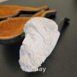 Meerschaum Block Pipe Vintage Handcarved Unsmoked Curved Stem With Case