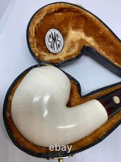 Meerschaum Bulldog Full Bent Plain Block SMS Hand Carved Pipe New with Case