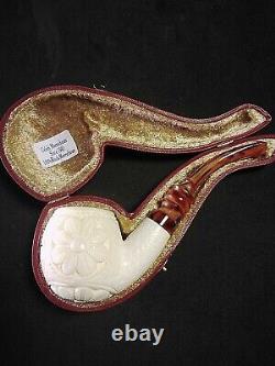 Meerschaum FLOWERS 100% block hand carved by CELEBI in Turkey new Pipe in case