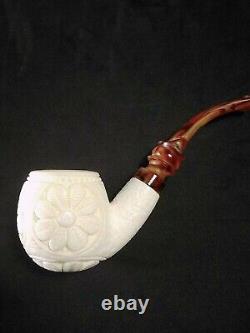 Meerschaum FLOWERS 100% block hand carved by CELEBI in Turkey new Pipe in case