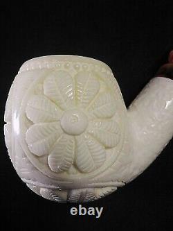 Meerschaum FLOWERS 100% block hand carved by CELEBI in Turkey new Pipe in case