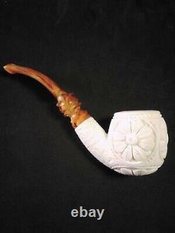 Meerschaum FLOWERS 100% block hand carved by CELEBI in Turkey new Pipe in case