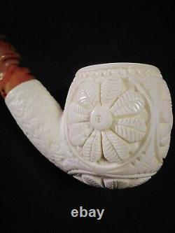 Meerschaum FLOWERS 100% block hand carved by CELEBI in Turkey new Pipe in case