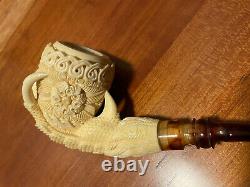 Meerschaum Pipe Floral Claw & Egg Fitted Case Turkish Block Never Smoked