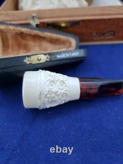 NEVER SMOKED Rare Antique Block Meerschaum Cigar Mouth Holder Tip Turkey in Case