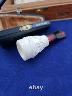NEVER SMOKED Rare Antique Block Meerschaum Cigar Mouth Holder Tip Turkey in Case