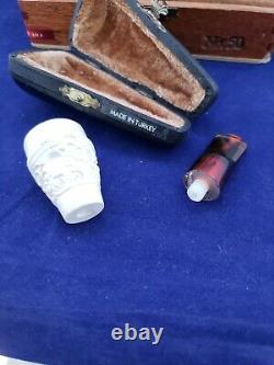 NEVER SMOKED Rare Antique Block Meerschaum Cigar Mouth Holder Tip Turkey in Case