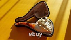 NEW Angry Bull Man Figure-L Hand Carved Block Meerschaum Pipe w. Ft. Case MPSR09