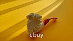 NEW Angry Bull Man Figure-L Hand Carved Block Meerschaum Pipe w. Ft. Case MPSR09