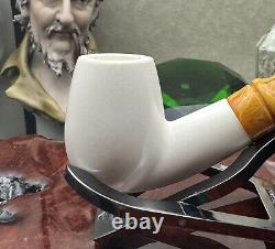 NEW & Unsmoked. Bent Billiard BLOCK Meerschaum Pipe with Deluxe Case Turkey