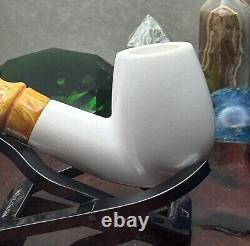 NEW & Unsmoked. Bent Billiard BLOCK Meerschaum Pipe with Deluxe Case Turkey