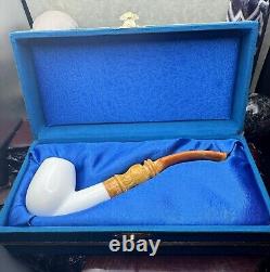 NEW & Unsmoked. Bent Billiard BLOCK Meerschaum Pipe with Deluxe Case Turkey