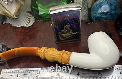 NEW & Unsmoked. Bent Billiard BLOCK Meerschaum Pipe with Deluxe Case Turkey