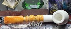 NEW & Unsmoked. Bent Billiard BLOCK Meerschaum Pipe with Deluxe Case Turkey