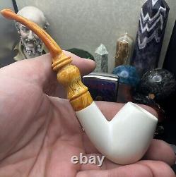 NEW & Unsmoked. Bent Billiard BLOCK Meerschaum Pipe with Deluxe Case Turkey