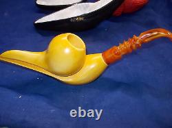 NIB SADIK YANIK FREEHAND BLOCK MEERSCHAUM PIPE 9+ LONG With 30- 9MM FILTERS -5