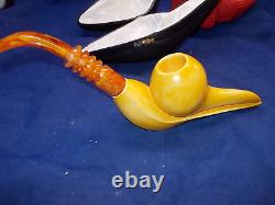 NIB SADIK YANIK FREEHAND BLOCK MEERSCHAUM PIPE 9+ LONG With 30- 9MM FILTERS -5