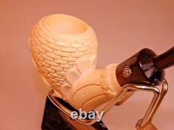 New CAO brand by I Bekler Turkish Relief Carved Block Meerschaum Pipe AcryicStem