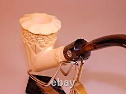 New CAO brand by I. Bekler Turkish Relief Carved Block Meerschaum Pipe Acrylic