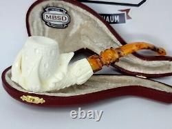 New Hand Carved Block Meerschaum Pipe Of Claw Holding Egg, Bowl, with Fitted Case