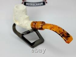 New Hand Carved Block Meerschaum Pipe Of Claw Holding Egg, Bowl, with Fitted Case