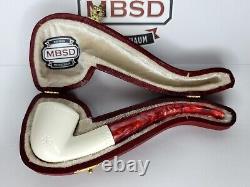 New Hand Carved Block Meerschaum Pipe with Fitted Case 5.5 Unique, Smoking Pipe