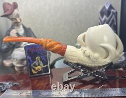 New Unsmoked. Lg Dragon Egg in Claw BLOCK Meerschaum Custom withCase Tobacco Pipe