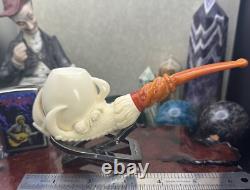 New Unsmoked. Lg Dragon Egg in Claw BLOCK Meerschaum Custom withCase Tobacco Pipe