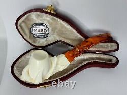 Nice Block Meerschaum Tobacco Pipe Of Claw Holding Egg, Fitted Case