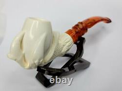 Nice Block Meerschaum Tobacco Pipe Of Claw Holding Egg, Fitted Case