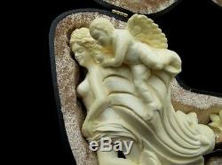 Nude & 2 Angels Floral Block Meerschaum Pipe Silver Red Acrylic Vintage Cor 2362