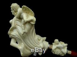 Nude & 2 Angels Floral Block Meerschaum Pipe Silver Red Acrylic Vintage Cor 2362